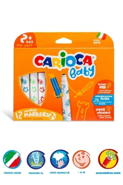 carioca Baby - Keçeli Boya Kalemı Jumbo – 12 Parça ürün görseli 1