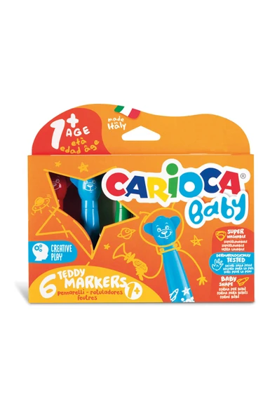 carioca Baby Teddy 6'lı Keçeli Boya Kalemi Süper Yıkanabilir Jumbo +1 Yaş ürün görseli 1