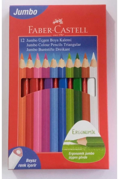 Faber Castell Jumbo Üçgen Boya Kalemi Tam Boy 12 Renk ürün görseli 1