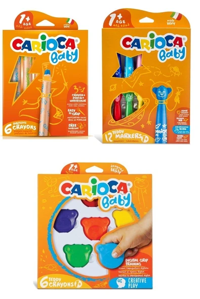carioca Yeni Bebek Boya Seti - 12'li Baby Keçeli Kalem - Ahşap Kuru Boyama Kalemi Ve 6'lı Mum Boya Teddy ürün görseli 1