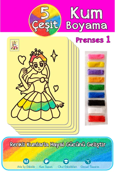 Dikkat Atölyesi Yayınları Pembe Prenses Paket A4 Boyutu 5 Farklı Kum Boyama Etkinliği ürün görseli 1