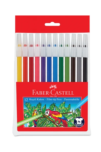 Faber Castell Yıkanabilir Keçeli Kalem, 12 Renk, Su Bazlı Mürekkep, Canlı ve Parlak Renkler, Ergonomik Yazım ürün görseli 1