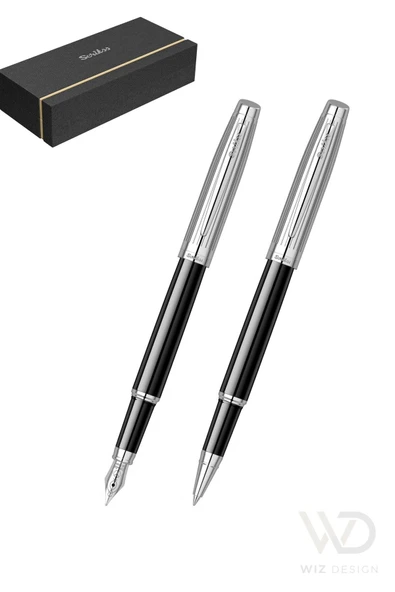 Scrikss WizDesign 39 Dolma Kalem + Roller Kalem Set Siyah Krom ÖMÜR BOYU GARANTİLİ / KUTULU / İSME ÖZEL ürün görseli 1
