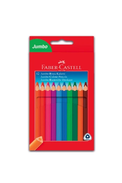 Faber Castell Faber-castell Karton Kutu Jumbo Üçgen Kuru Boya Kalemi 12 Renk Tam Boy ürün görseli 1