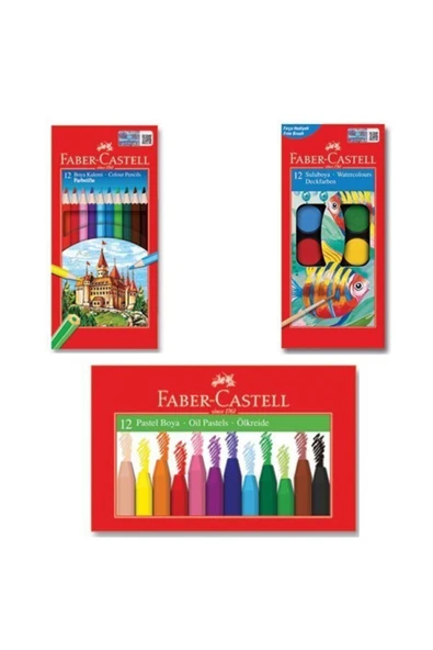 Faber Castell 12'li Kuruboya + Suluboya + Pastel Boya Seti ürün görseli 1