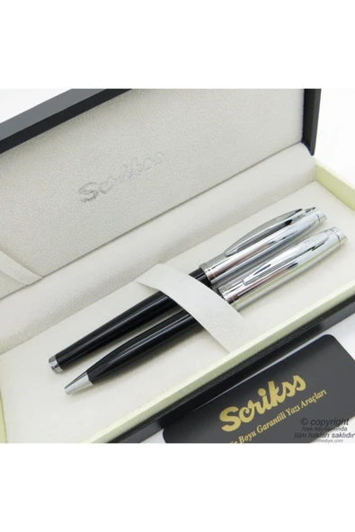 Scrikss 39 Siyah Krom Roller Kalem + Tükenmez Kalem Set | Oscar | Isme Özel Kalem | Hediye Kalem ürün görseli 1