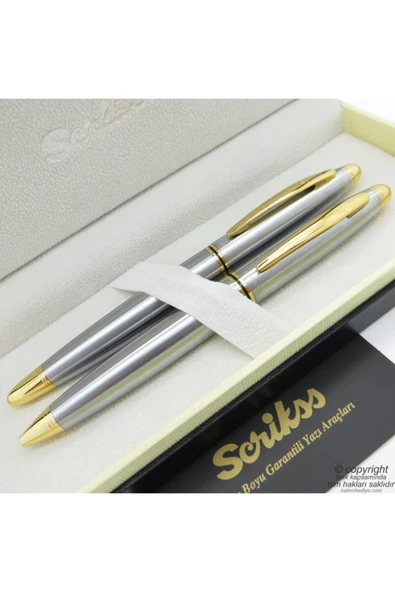 Scrikss 88 Gold Krom Roller Kalem + Tükenmez Kalem Seti | Knight | Isme Özel Kalem | Hediye Kalem ürün görseli 1