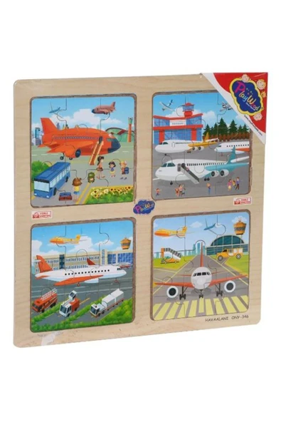 Play Wood Playwood Ahşap Eğitici 4 lü Puzzle Havaalanı Ony-346 ürün görseli 1