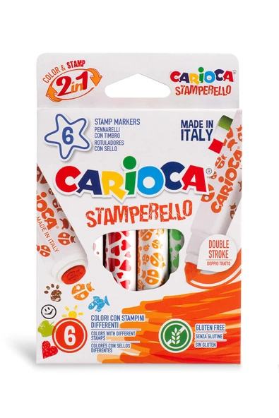 carioca Stamperello Yıkanabilir Keçeli Boya Kalemi 6’lı (BİR UCU KEÇELİ KALEM, BİR UCU DAMGA) ürün görseli 1