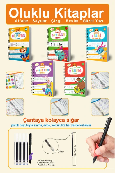 Dikkat Atölyesi Yayınları 5'li Oluklu Set Güzel Yazı Defteri, Resim, Çizgileri, Harfleri ve Sayıları Yazmayı Öğreten Kitap ürün görseli 1