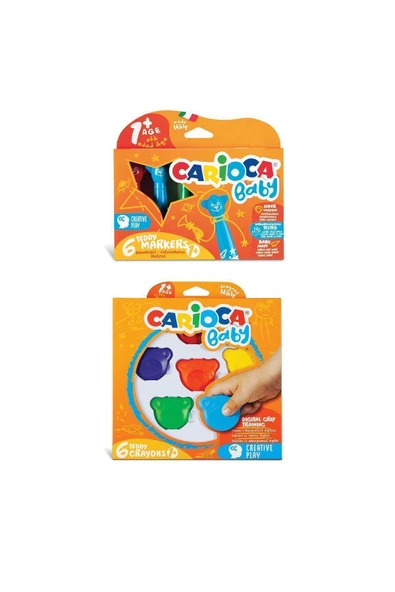 carioca Jumbo Süper Yıkanabilir Keçeli Boya Kalemi 6lı & Baby Teddy Crayons 6lı ürün görseli 1