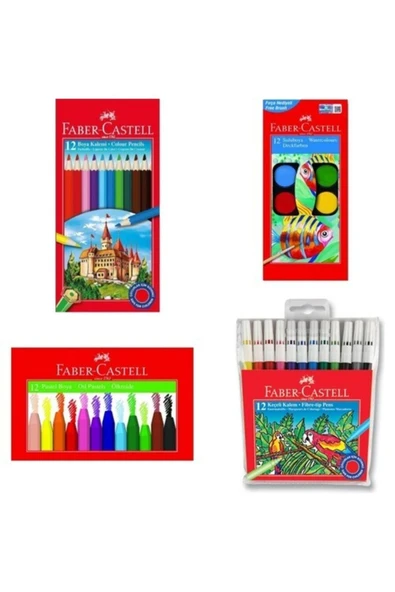 Faber Castell Faber Castel 12 Li Pastel Boya Keçeli Kalem Kuru Boya Sulu Boya Seti ürün görseli 1