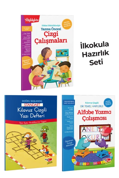 Dikkat Atölyesi Yayınları 3'lü İlkokula Hazırlık Seti (Alfabe Yazma Çalışmas,| Çizgi Çalışmaları, Yazı Defteri) ürün görseli 1