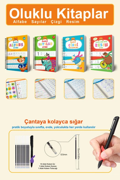 Dikkat Atölyesi Yayınları 4'lü Oluklu Set Resim, Çizgileri, Harfleri ve Sayıları Yazmayı Öğreten Kitap ürün görseli 1