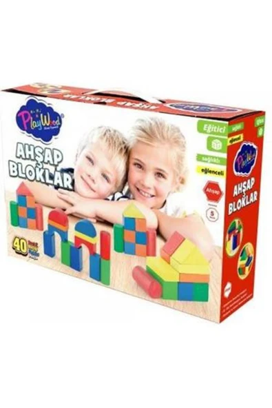 Play Wood ONY Kutuda 40 Parça Ahşap Renkli Bloklar ürün görseli 1