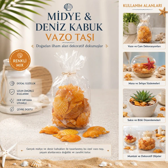 POŞETLİ RENKLİ MİX MİDYE - DENİZ KABUK VAZO TAŞI (5433) ürün görseli 1