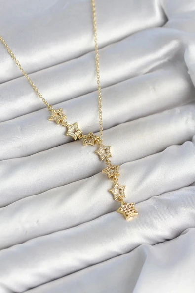 316L Çelik Yıldız Model Gold Renk Zirkon Taşlı Kadın Kolye ürün görseli 1