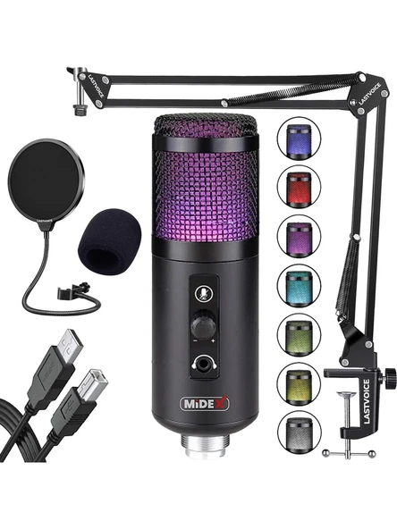 Midex V5 RGB Set USB Oyuncu ve Yayıncı Mikrofonu Condenser Stüdyo ürün görseli 1