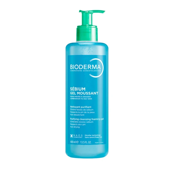 Bioderma Sebium Foaming Gel - Karma, Yağlı ve Akne Eğilimli Ciltler için Yüz, Vücut Temizleme Jeli 400 ml ürün görseli 1