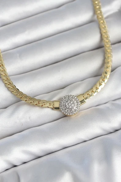 Ezme Zincir Model Zirkon Taşlı VIP Seri Gold Renk Kadın Kolye ürün görseli 1