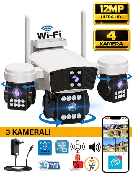 O-Kam OK206 Wifi 12MP 4 Lens Gece Görüş Sesli Lens Akıllı Güvenlik Kamerası ürün görseli 1