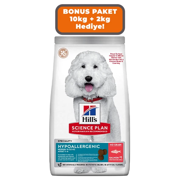 HİLLS SP HİPOALERJENİK TAHILSIZ SOMONLU ORTA IRK YETİŞKİN KÖPEK MAMASI 12 KG ürün görseli 1