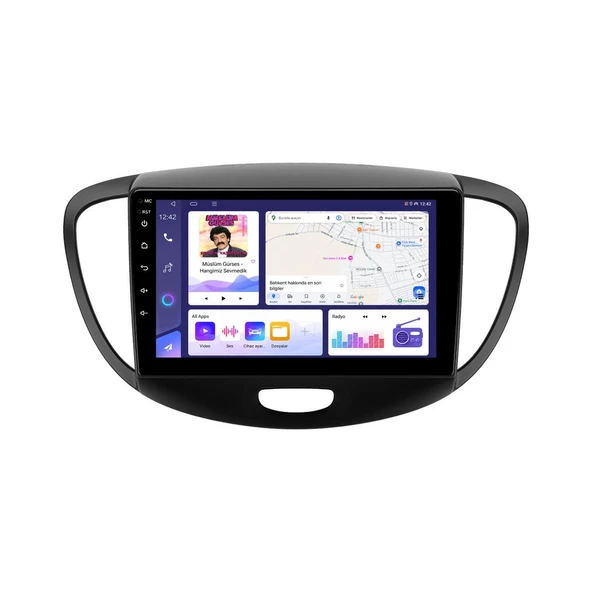 Hyundai i10 2008-2012 Android Multimedya 9 inç 10-256 GB Pro CarPlay Navigasyon Ekran ürün görseli 1