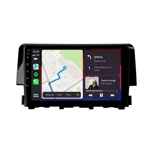 Honda Civic 2016-2021 Android Multimedya 9 inç 10-256 GB Pro CarPlay Navigasyon Ekran ürün görseli 1