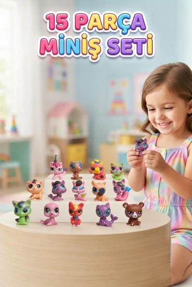 15 Parça Pet Shop Miniş Figür Seti – Eğlenceli Dünyalar Yaratıcılık Destekleyici Figür Seti ürün görseli 1