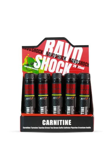 NOWUP NUTRITION Ravo Shock Liquid L-Carnitine – 20 x 25 ml | Carnitine + Caffeine + Yeşil Çay & Mentol – 20 Shot ürün görseli 1