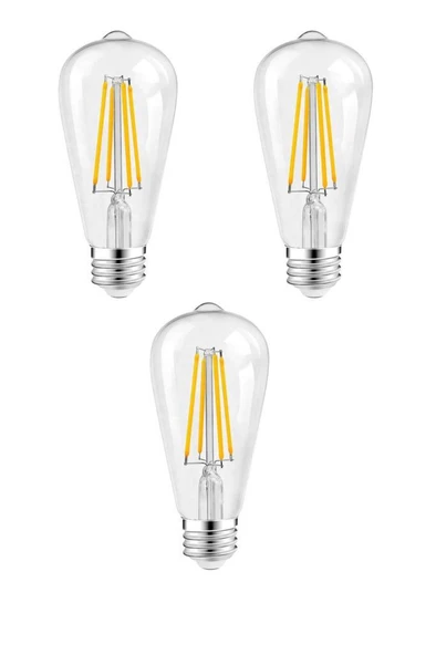 Rutter RT-11201 6W Armut Rustik Led Ampul Beyaz - 6500K  3 Adet Flamentli Vintange Lamba ürün görseli 1