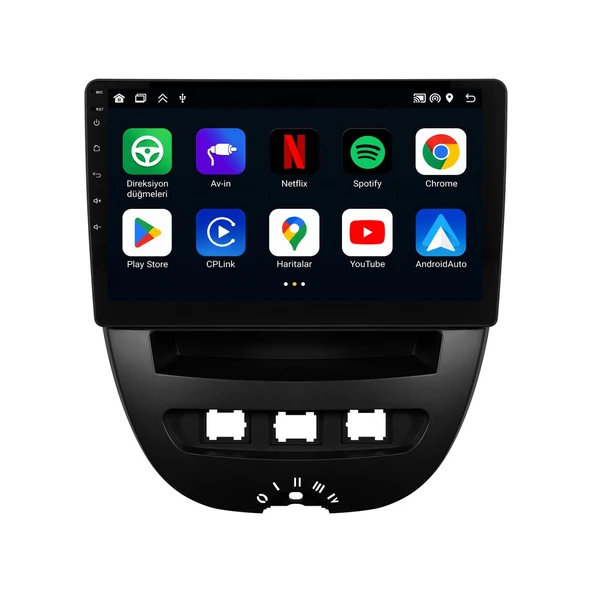 Peugeot 107 2007-2013 Android Multimedya 10 inç 6-64 GB CarPlay Navigasyon Ekran ürün görseli 1