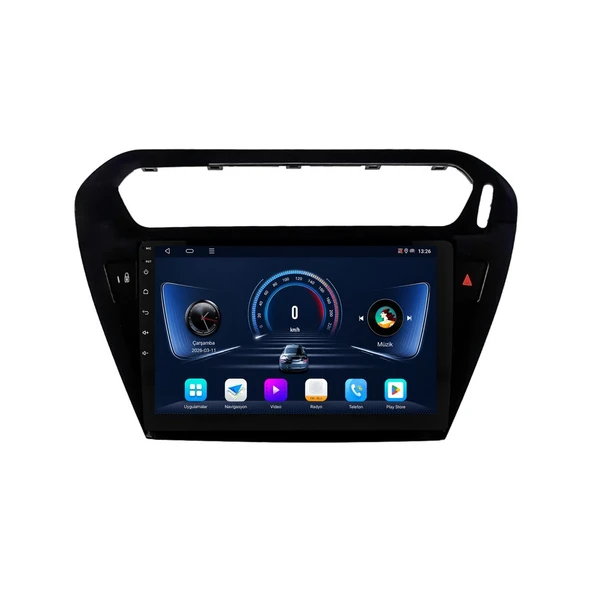 Peugeot 301 2012-2020 Android Multimedya 9 inç 8-128 GB CarPlay Navigasyon Ekran ürün görseli 1