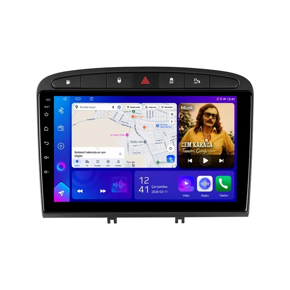 Peugeot 308 2008-2013 Android Multimedya 9 inç 6-64 GB CarPlay Navigasyon Ekran ürün görseli 1