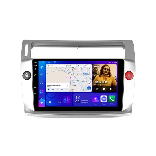 Citroen C4 2005-2011 Android Multimedya 9 inç 10-256 GB Pro CarPlay Navigasyon Ekran ürün görseli 1