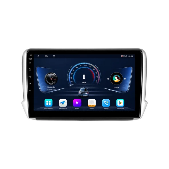 Peugeot 208 2012-2020 Android Multimedya 10 inç 8-64 GB CarPlay Navigasyon Ekran ürün görseli 1