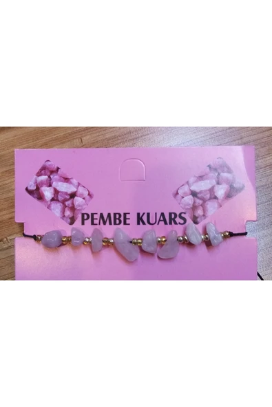 Berra Sifa Doğal Taş Ayarlanabilir Pembe Kuvars Taşı Bileklik ürün görseli 1