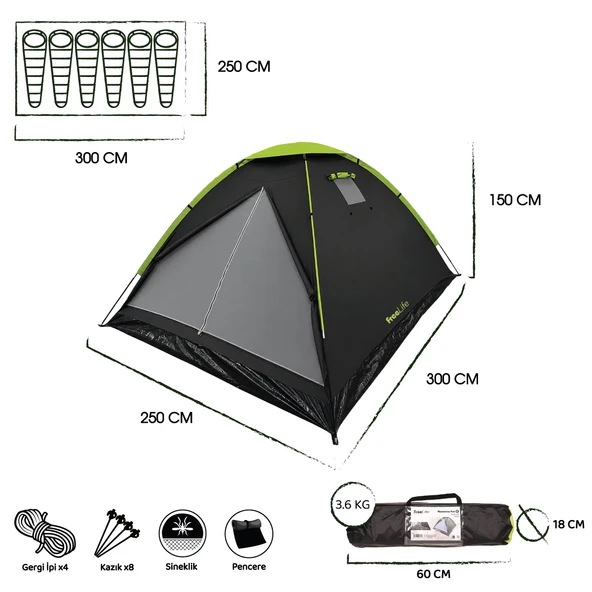 FreeLife Monodome First 6 Kişilik Çadır-SİYAH - Resim 7