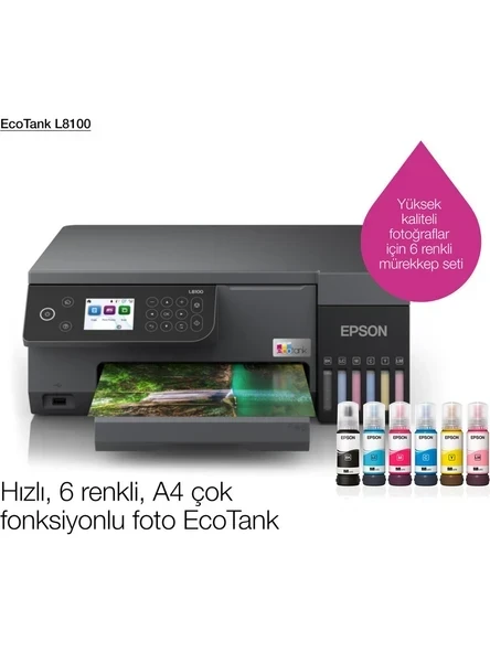 Epson EcoTank L8100 Wi-Fi + Tarayıcı + Fotokopi Renkli Çok Fonksiyonlu Tanklı Mürekkep Püskürtmeli Yazıcı (TEŞHİR) ürün görseli 1