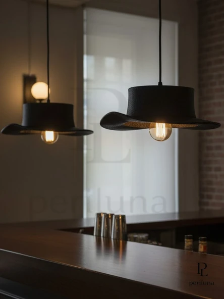 Şapka Serisi Tekli Sarkıt Avize Modern Retro Siyah Cafe Mutfak Yemek Masası Aydınlatma (CATA led ampul HEDİYE) ürün görseli 1
