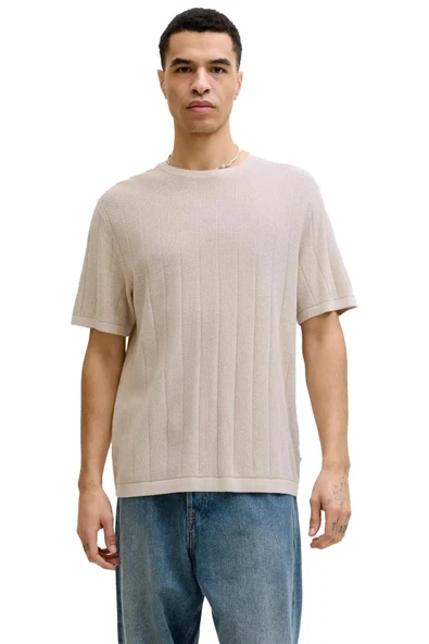 Jack&Jones 12288582 0 Yaka Erkek Tshirt - Bej ürün görseli 1