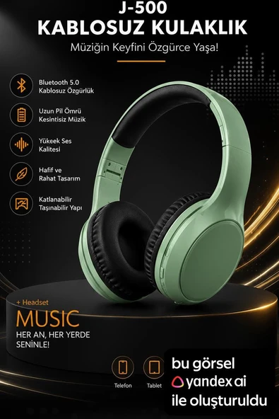 J500 YEŞİL RENK BLUETOOTH KAFA ÜSTÜ KULAKLIK ürün görseli 1