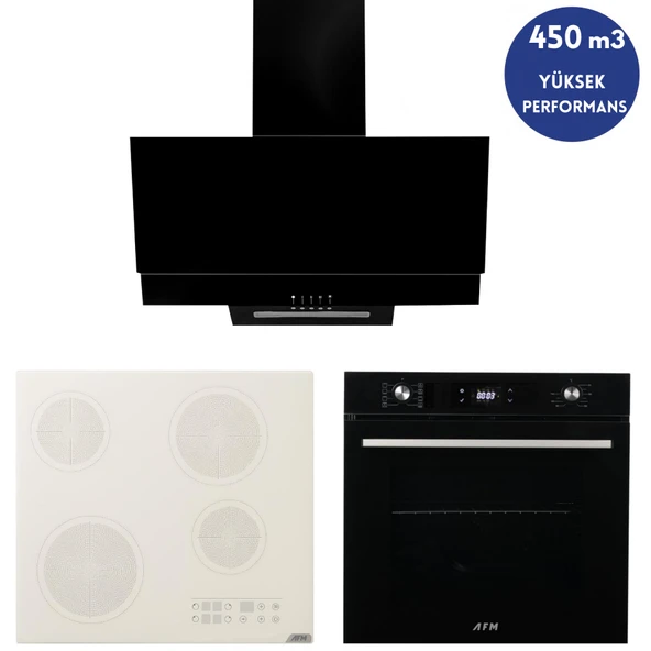 Alveus AFM Serisi BEST10  Vitro. Elektrikli Cam Siyah Ankastre Set ( V6-05 Beyaz + FM7700 + FM3300) ürün görseli 1