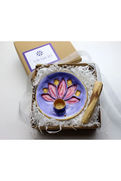 Lotus Palo Santo Tütsü Hediyeli Seramik Tütsülük El Yapımı Metalik Mor ürün görseli 1