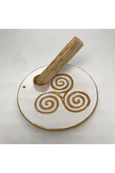 Üçlü Sarmal Palo Santo Tütsü Hediyeli Seramik Tütsülük El Yapımı Beyaz ürün görseli 1