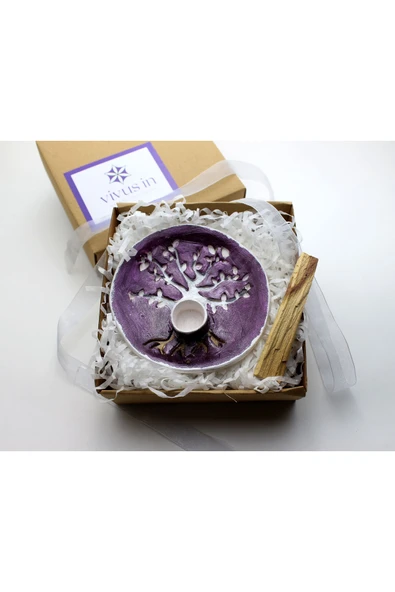 Vivusin El Yapımı Hayat Ağacı Seramik Palo Santo TütsülükMürdüm-Gümüş-Hediyelik Kutusunda ürün görseli 1