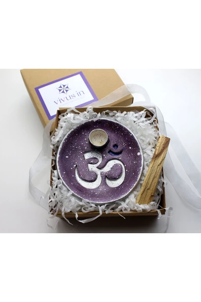 Vivusin Palo Santo Hediyeli El Yapımı Om Seramik Tütsülük Mürdüm-Hediyelik Kutusunda ürün görseli 1