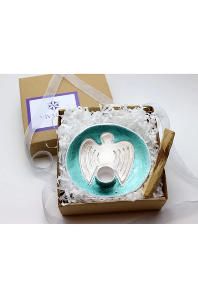Vivusin Palo Santo Hediyeli El Yapımı Melek Seramik Tütsülük Zümrüt-Hediyelik Kutusunda ürün görseli 1