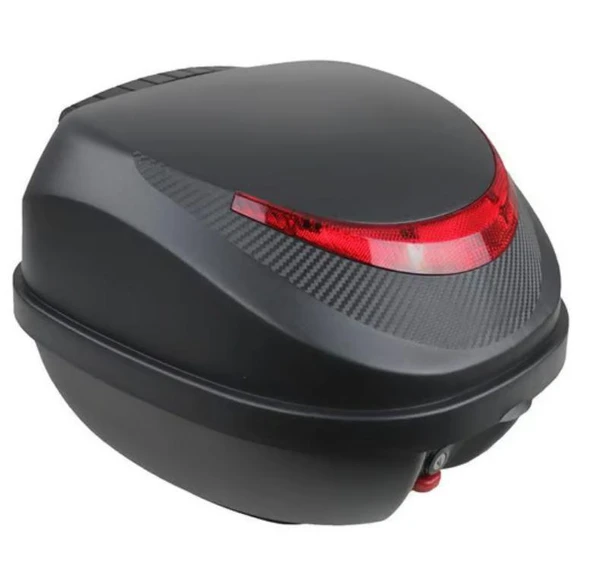 REXX 33 Litre Sırt Dayamalı Karbon  Desen Motosiklet Bisiklet E-bike Topcase Arka Çanta Siyah ürün görseli 1
