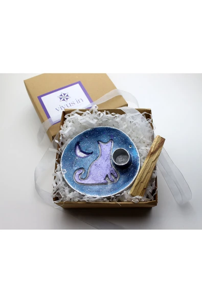 Kedi Seramik El Yapımı Palo Santo Tütsülük- Palo Santo tütsü hediyeli ürün görseli 1